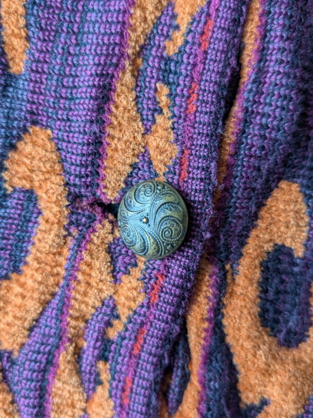 Vintage Purple Floral Wool Blend Oversized Boyfriend Cardigan Eclectic Grandpa - Picture 5 of 7